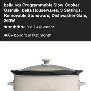 bella 6qt Programmable Slow Cooker: Housewares, 3 Settings, Removable Stoneware,